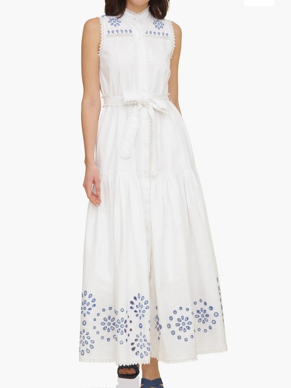 Avec Les Filles White Maxi Dress with Cobalt Blue Eyelet Detail 12 - Picture 2 of 10